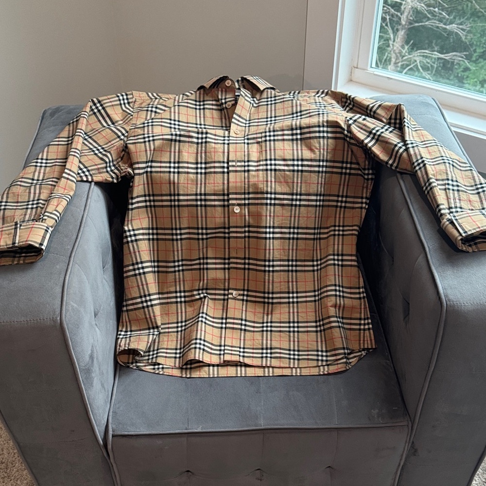 Burberry Beige and Black Checkered Men's Shirt